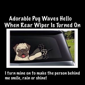 Waving Pug for Windshield Wiper, New!